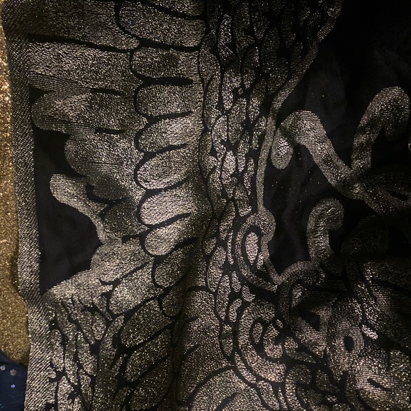 CYNTHIA ROWLEY BLACK GOLD SLVR BOHO GORG ORIENTAL Scarf VNTG RARE - Picture 8 of 8